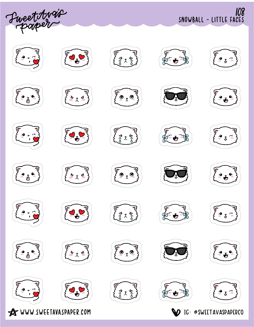 ICON SIZE - Cute Little Faces Stickers - Snowball The Cat - [108]