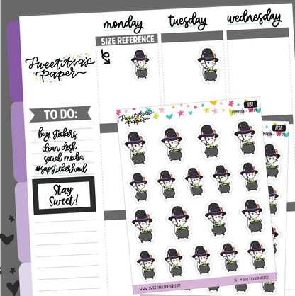 Witch With Cauldron Planner Stickers - Pumpkin The Cat - [1131]