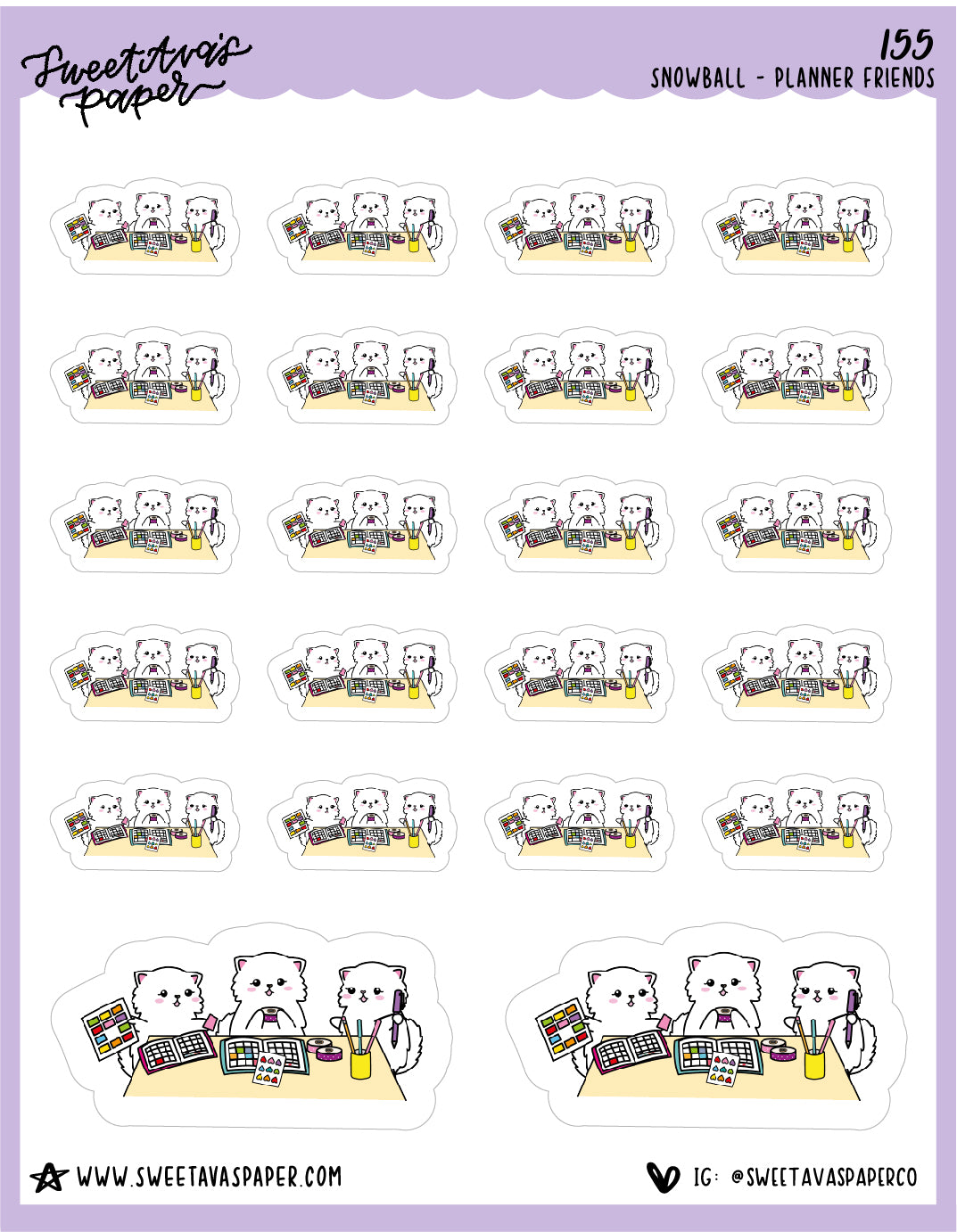 ICON SIZE - Planner Meet Up Stickers - Snowball The Cat - [155]