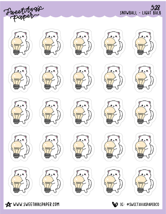 Light Bulb Planner Stickers - Snowball The Cat - [528]