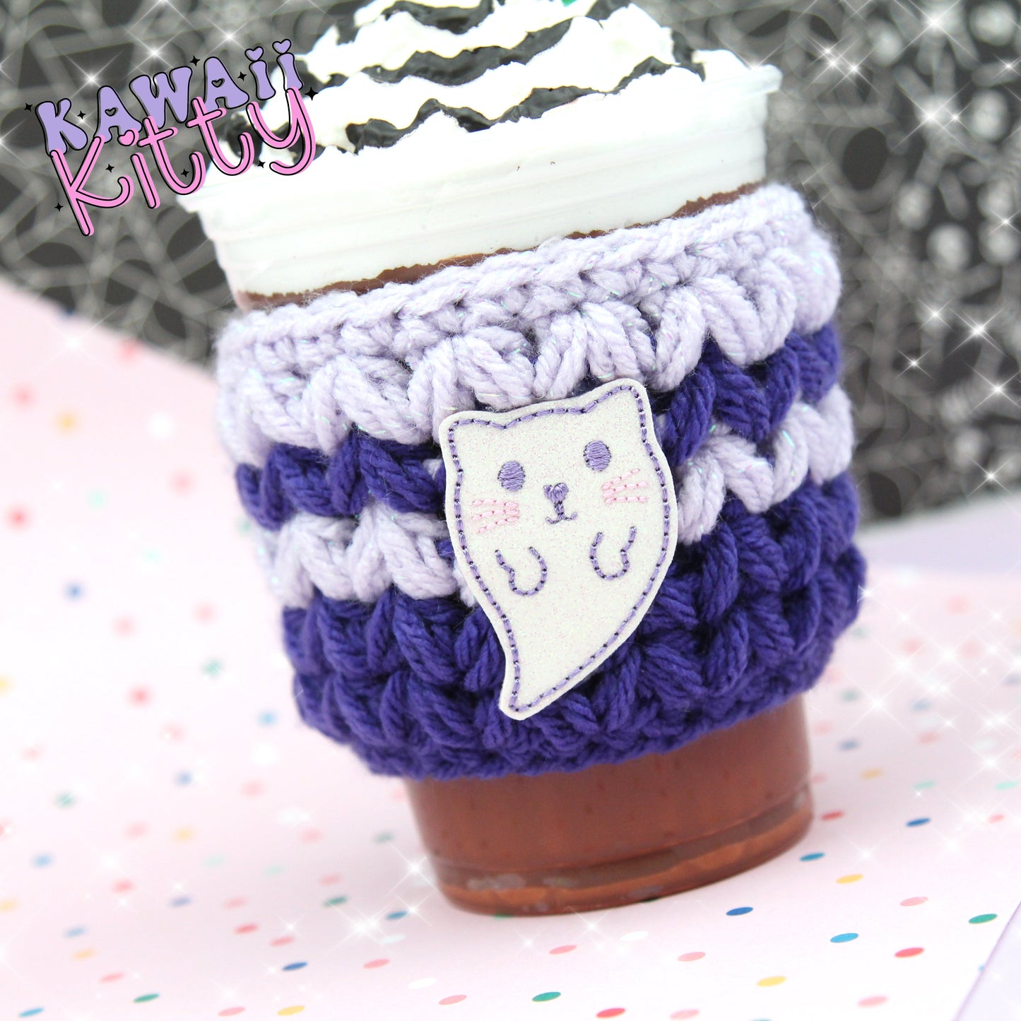 Ghost Cat Crochet Cup Cozie Sleeve